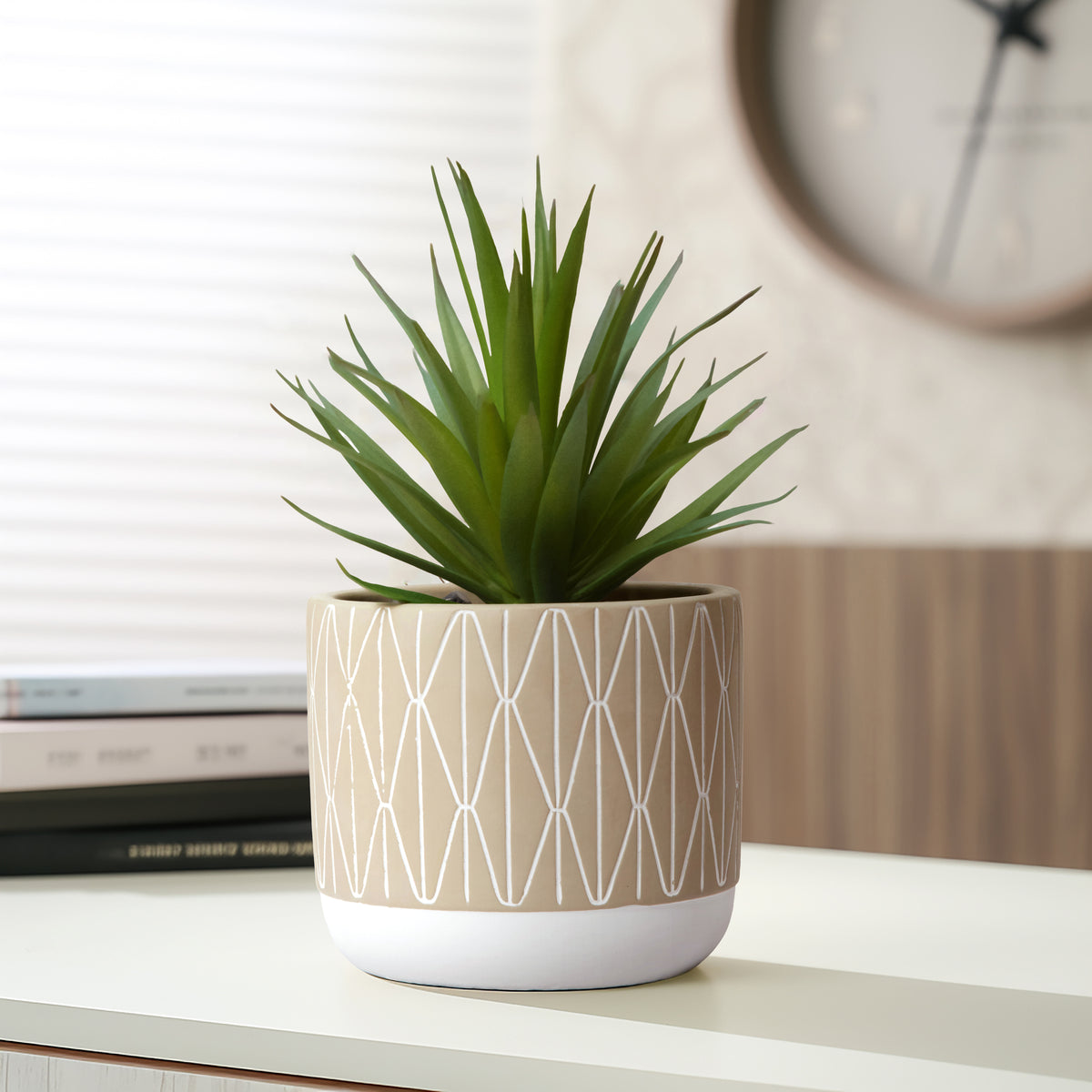 fake plant in white pot Artificial succulent plant in diamond patterned concrete pot 8" high – Kurrajong Farmhouse USA